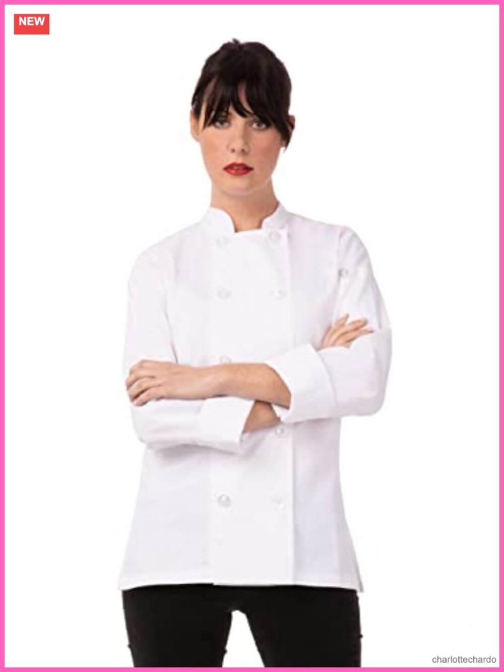 Women's Chef Coat Double-Breasted Polycotton Relaxed Fit 3/4 Sleeve